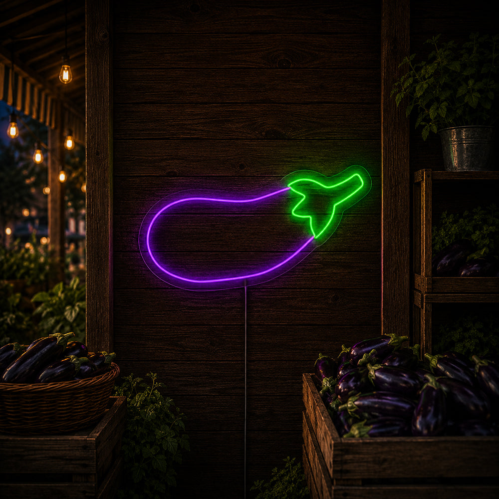 Aubergine Led Neon Sign - Made in London Food Restaurant Neon Signs